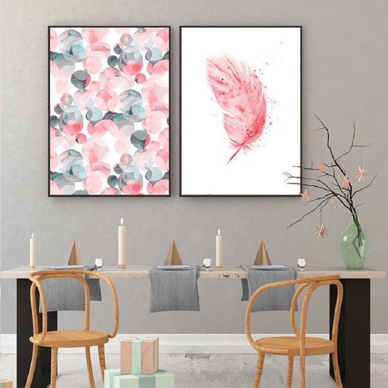 Canvas Wall Art Featuring Pink Flamingo Feather Design