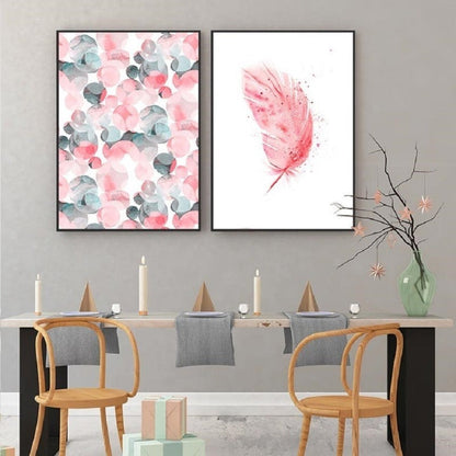 Canvas Wall Art Featuring Pink Flamingo Feather Design