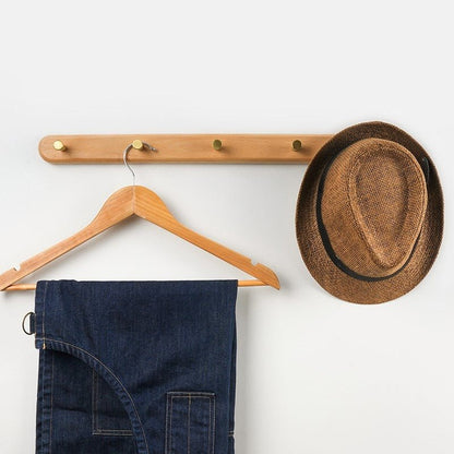Minimalist Wooden Coat Rack with Brass Hooks for Wall Mounting