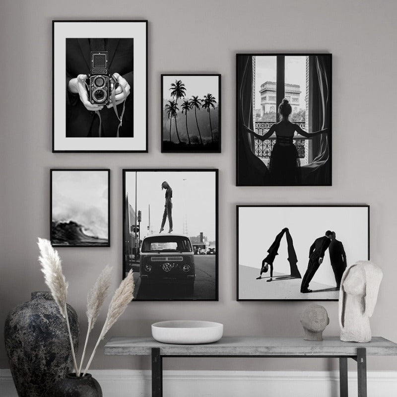Sophisticated Black and White Abstract Canvas Artwork