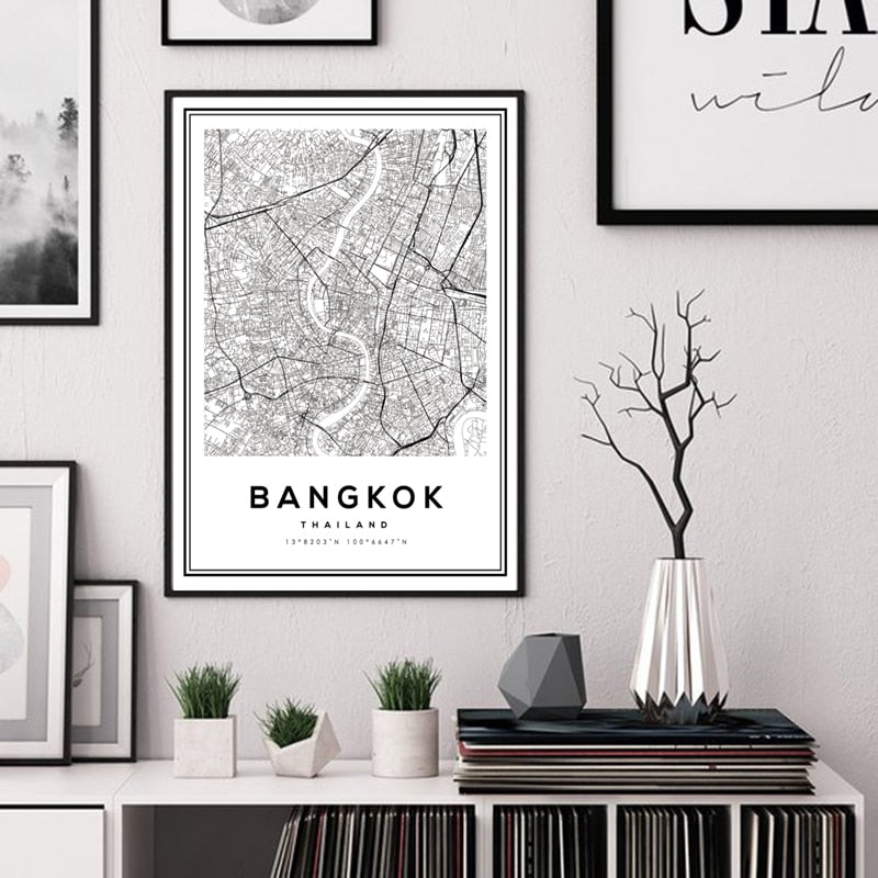 Canvas Wall Art of Bangkok City in Black and White