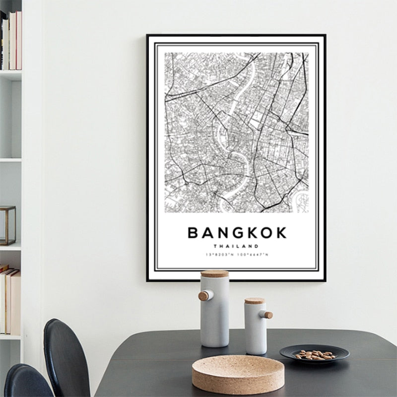 Canvas Wall Art of Bangkok City in Black and White
