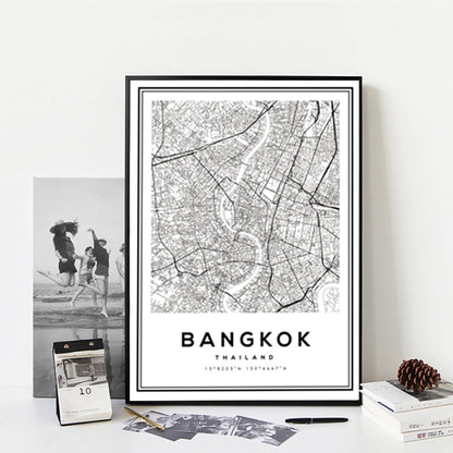 Canvas Wall Art of Bangkok City in Black and White