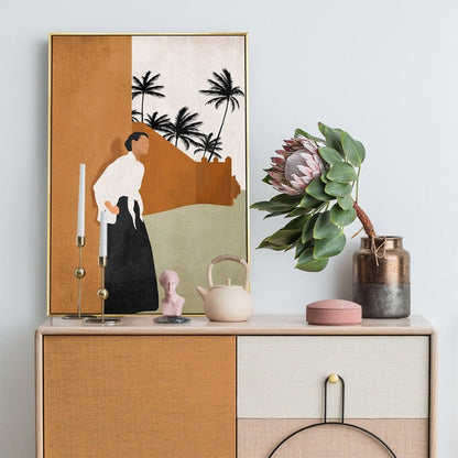 Elegant Abstract Canvas Art Featuring Beige Flora