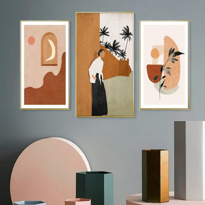 Elegant Abstract Canvas Art Featuring Beige Flora