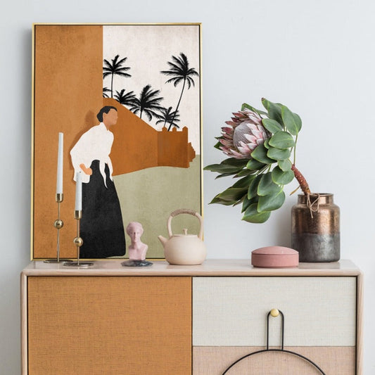 Elegant Abstract Canvas Art Featuring Beige Flora