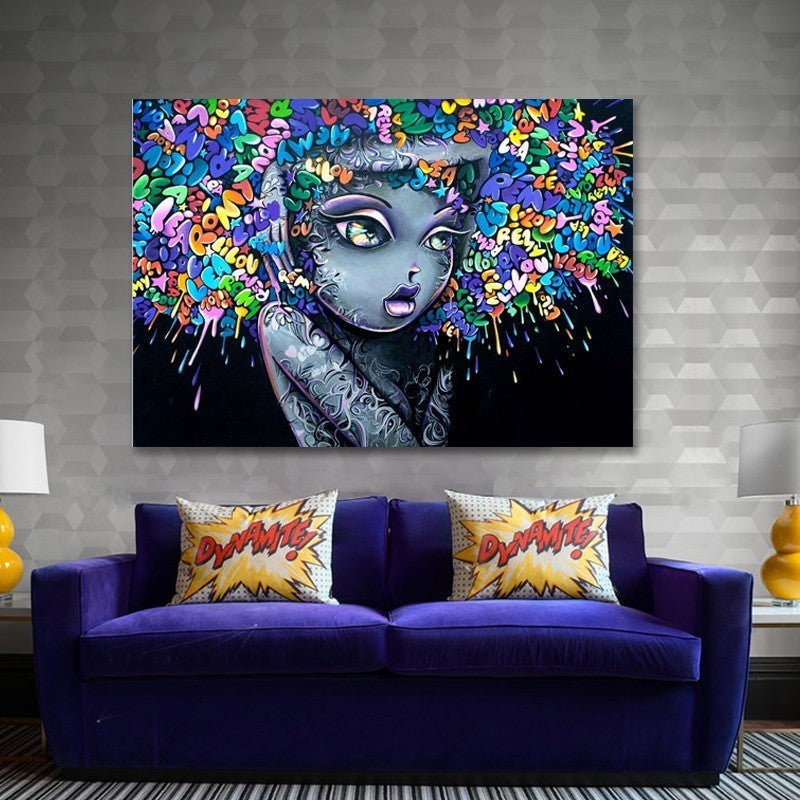Creative Canvas Wall Art - Graffiti Hair Artwork for Girls