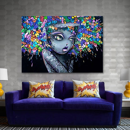 Creative Canvas Wall Art - Graffiti Hair Artwork for Girls