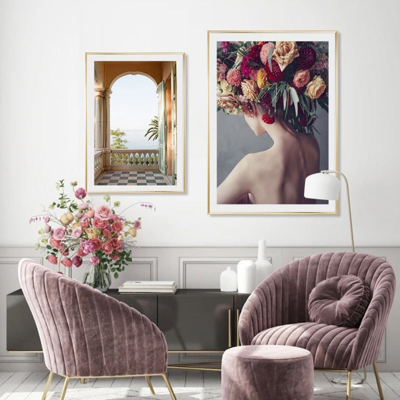 Abstract Canvas Art of Floral Girl in Scenic Design