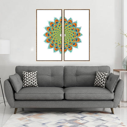 Elegant Canvas Art Featuring Symmetrical Peacock Design