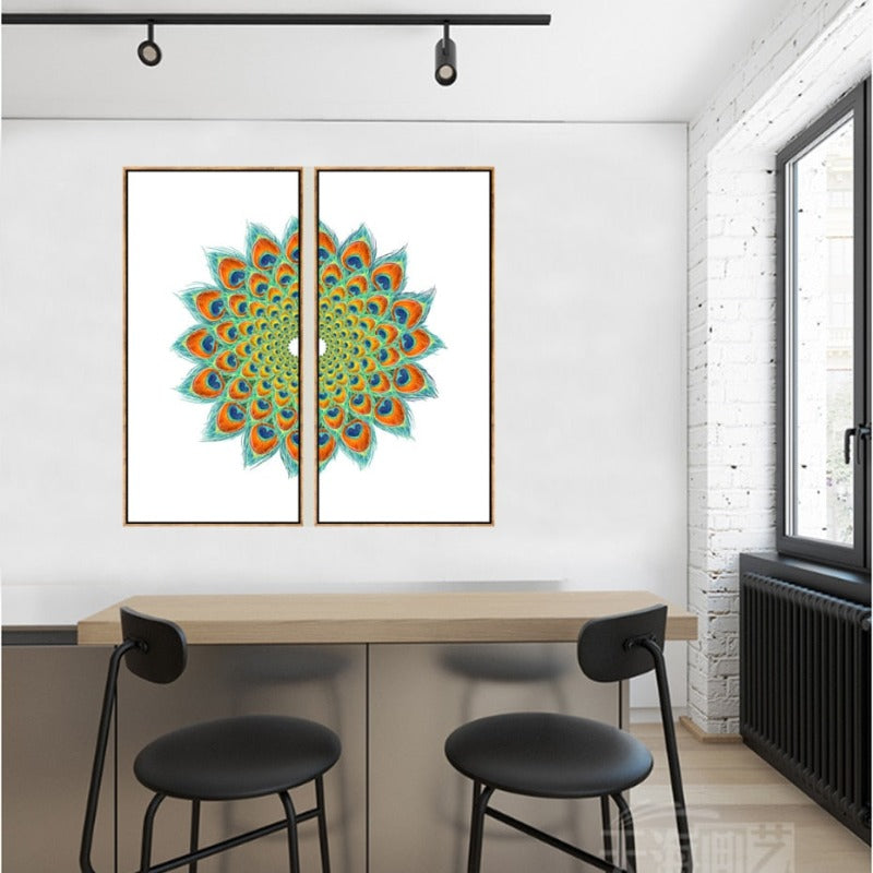 Elegant Canvas Art Featuring Symmetrical Peacock Design
