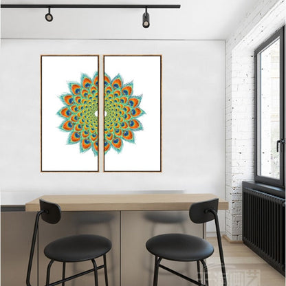 Elegant Canvas Art Featuring Symmetrical Peacock Design