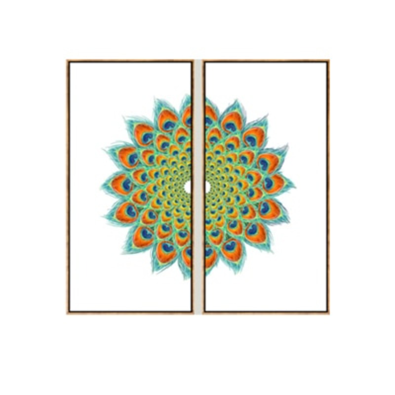 Elegant Canvas Art Featuring Symmetrical Peacock Design