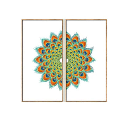 Elegant Canvas Art Featuring Symmetrical Peacock Design