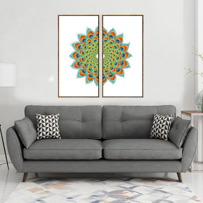 Elegant Canvas Art Featuring Symmetrical Peacock Design