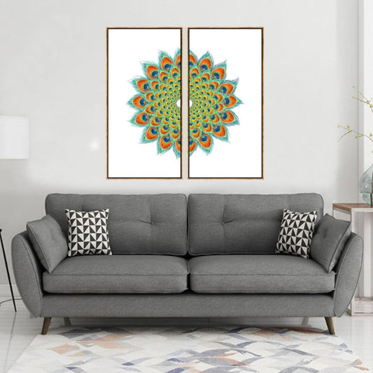 Elegant Canvas Art Featuring Symmetrical Peacock Design