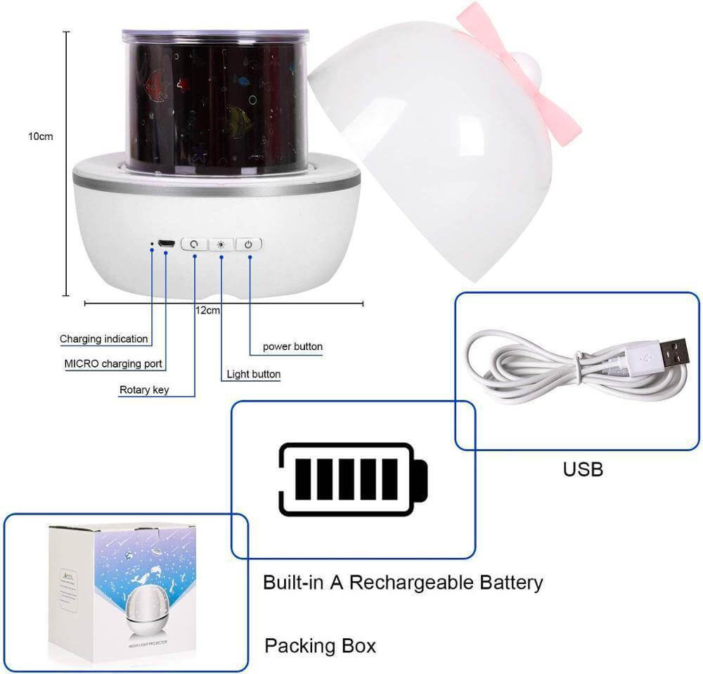 Rotating Night Lamp with 360-Degree Projection