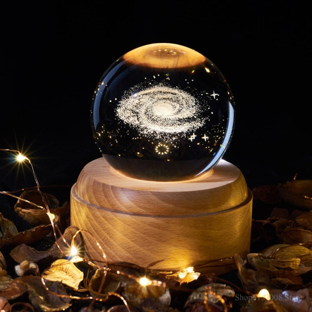 LED Lamp with 3D Rotating Crystal Universe and Music Features