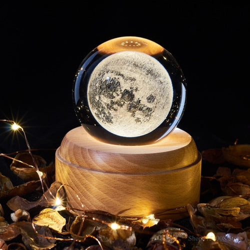LED Lamp with 3D Rotating Crystal Universe and Music Features