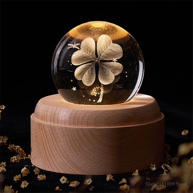 LED Lamp with 3D Rotating Crystal Universe and Music Features