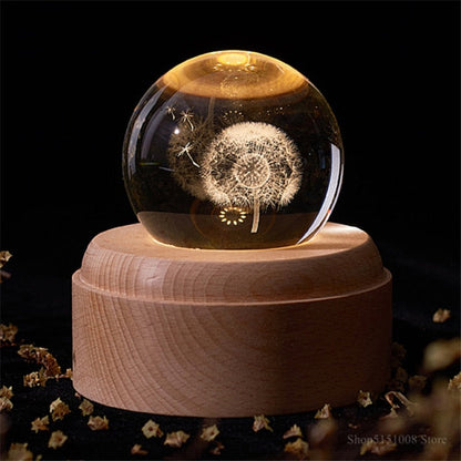 LED Lamp with 3D Rotating Crystal Universe and Music Features