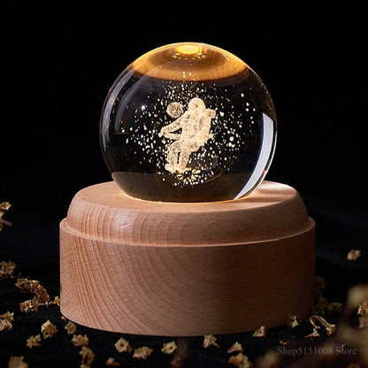 LED Lamp with 3D Rotating Crystal Universe and Music Features