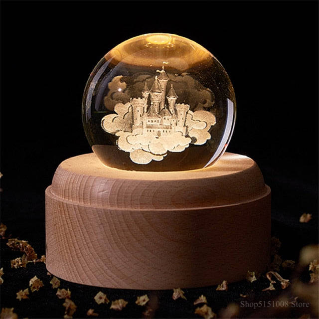 LED Lamp with 3D Rotating Crystal Universe and Music Features