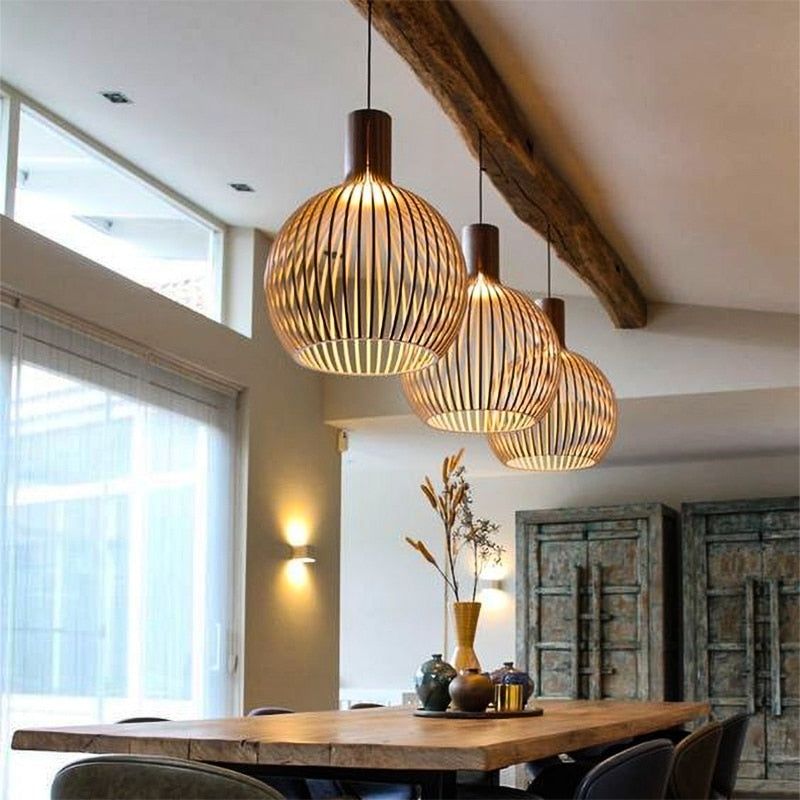Ceiling Light with Wood Finish – Geometric Pendant Design