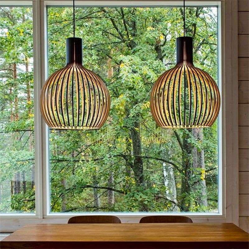 Ceiling Light with Wood Finish – Geometric Pendant Design