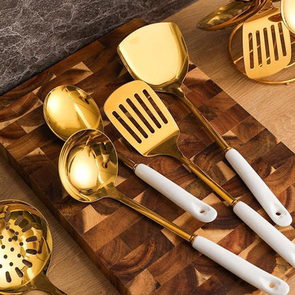 Golden Kitchen Tools Set with Stand - Metallic Finish