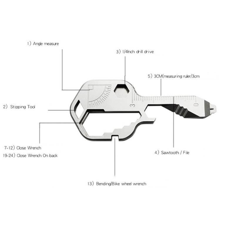 Key-Shaped Pocket Multi-Tool with 24 Functions