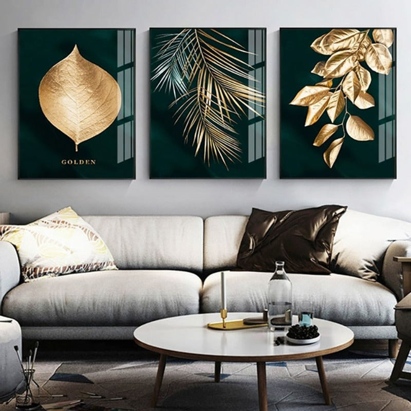 Elegant Botanical Gold Leaf Canvas Art for Home Décor