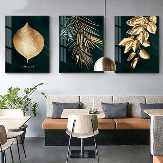 Elegant Botanical Gold Leaf Canvas Art for Home Décor