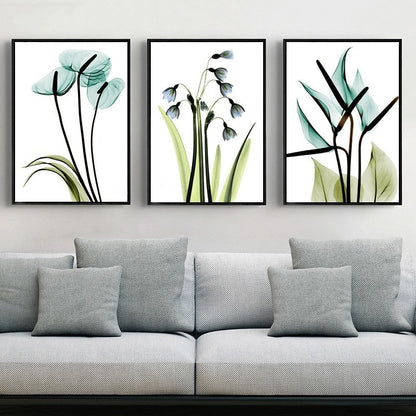 Floral Canvas Wall Art with Black Outline Design