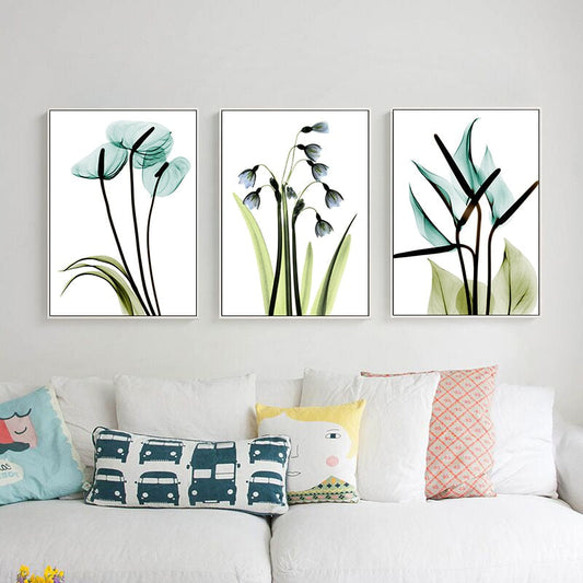 Floral Canvas Wall Art with Black Outline Design