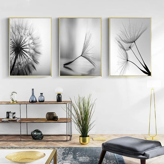 Dandelion Flower Canvas Art - Black and White Wall Decor