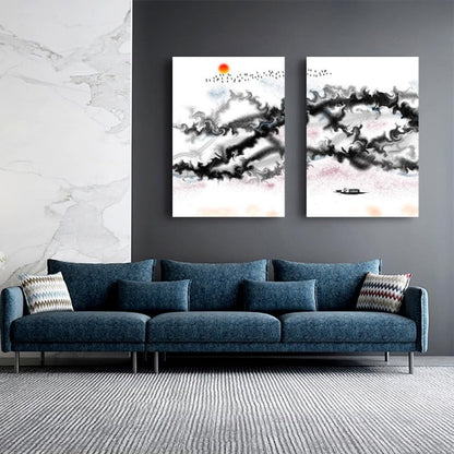 Abstract Mountain Design in Black and White Swirl