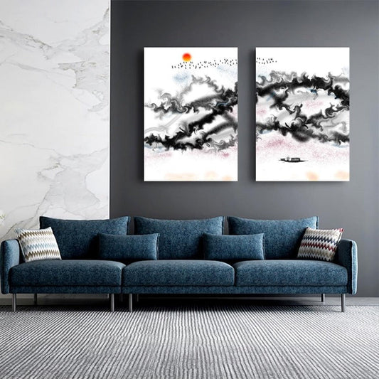 Abstract Mountain Design in Black and White Swirl