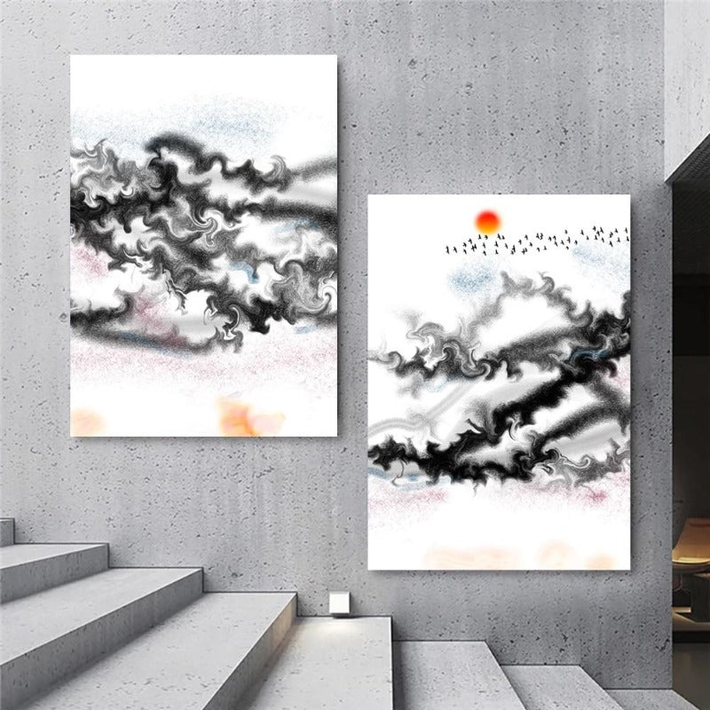 Abstract Mountain Design in Black and White Swirl