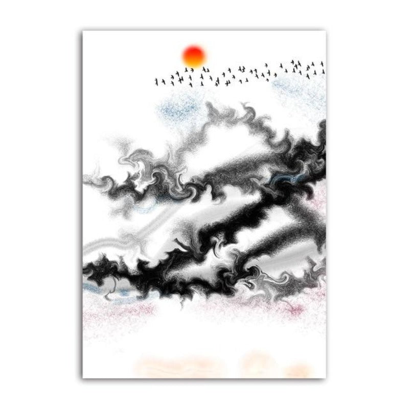 Abstract Mountain Design in Black and White Swirl