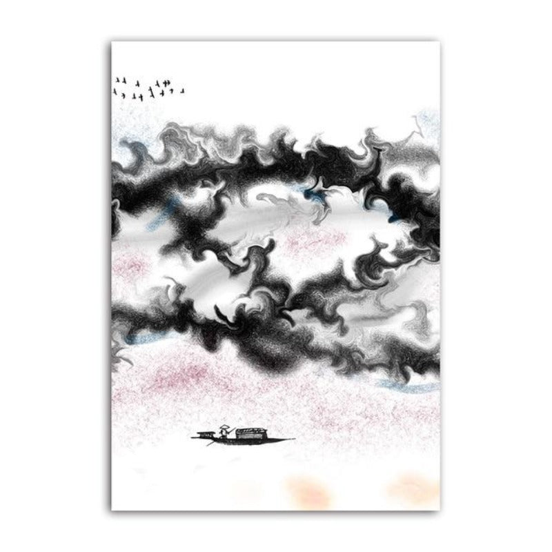 Abstract Mountain Design in Black and White Swirl