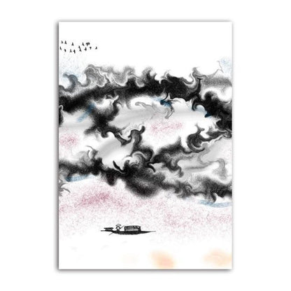 Abstract Mountain Design in Black and White Swirl