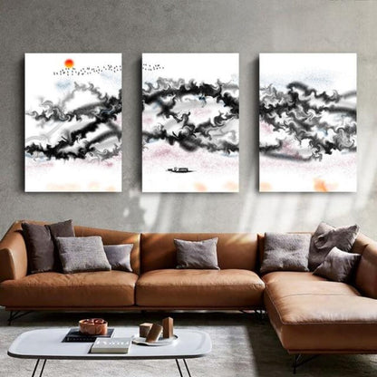 Abstract Mountain Design in Black and White Swirl