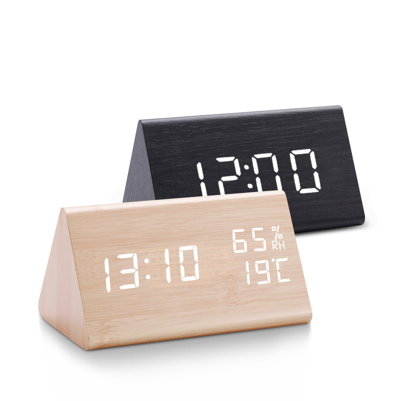 LED Alarm Clock with Digital Wood Finish Display