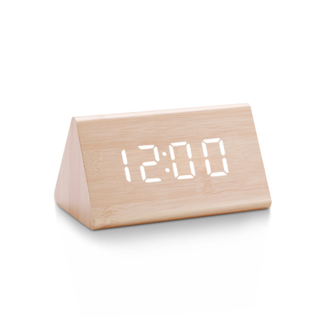 LED Alarm Clock with Digital Wood Finish Display