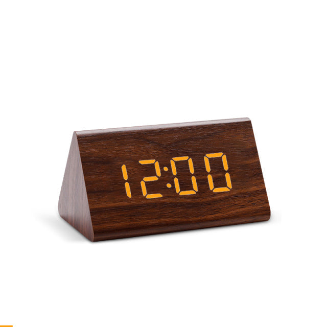 LED Alarm Clock with Digital Wood Finish Display