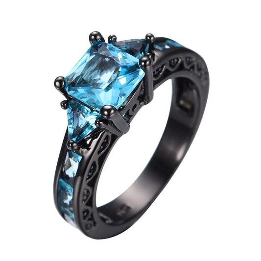 10kt Black Gold Plated Aquamarine Ring - Gemstone Jewelry