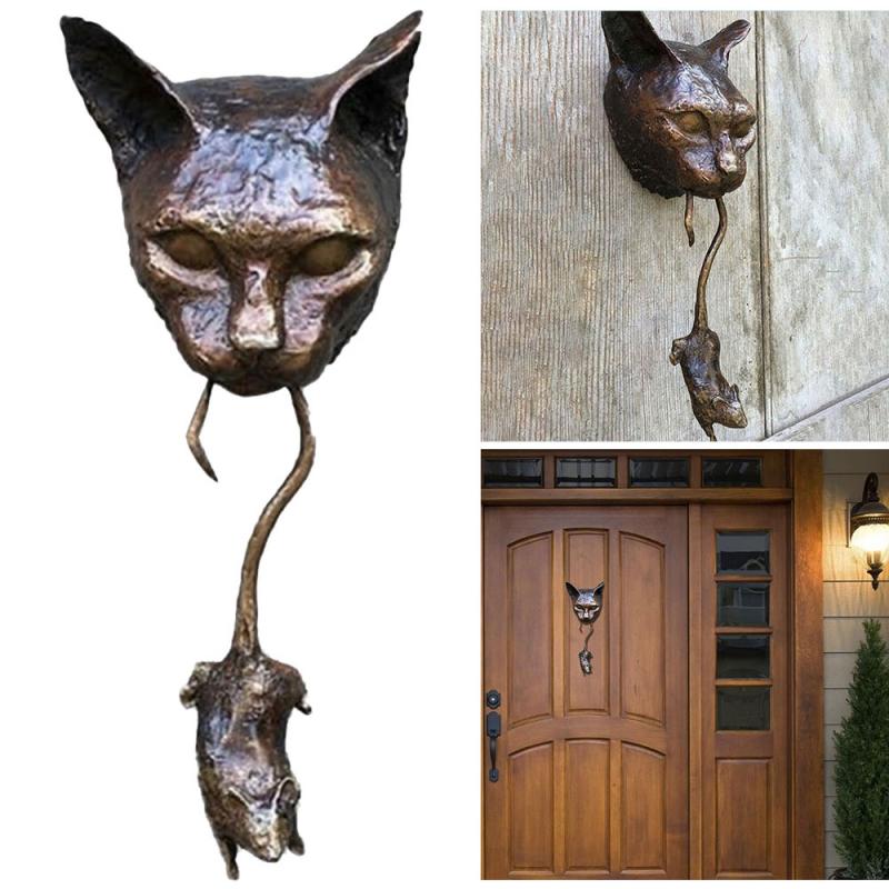 Metal Door Knocker – Creative Design Featuring Cat and Mouse