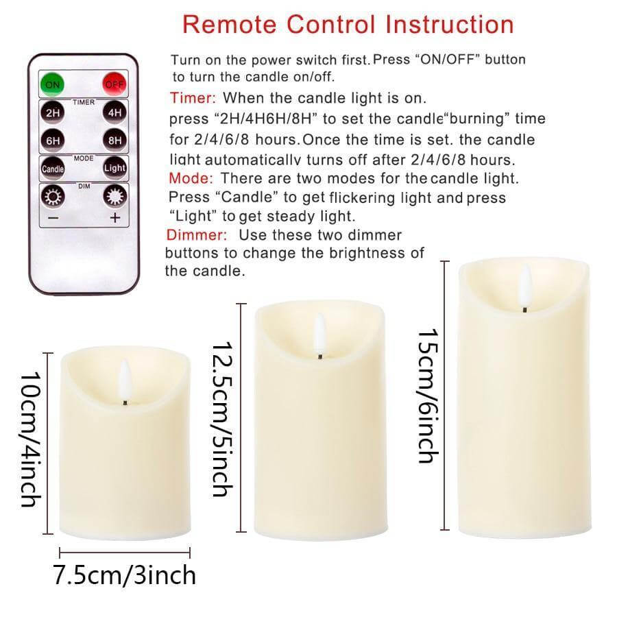 Set of 3 Remote-Controlled LED Candles for Safe Ambience