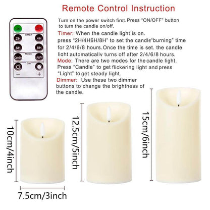Set of 3 Remote-Controlled LED Candles for Safe Ambience